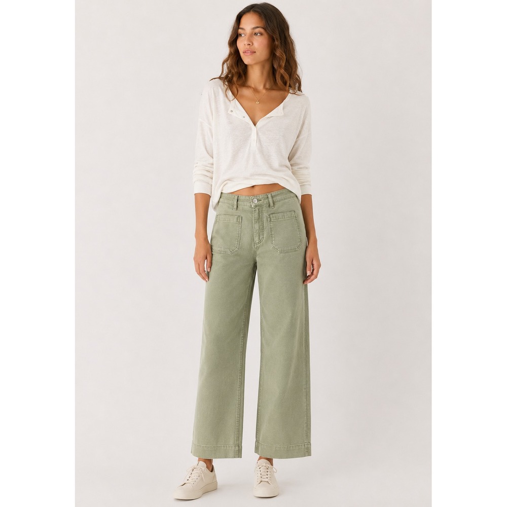 Quince French Terry Wide Leg Pants Women Sz 4 Faded Green SEE NOTE